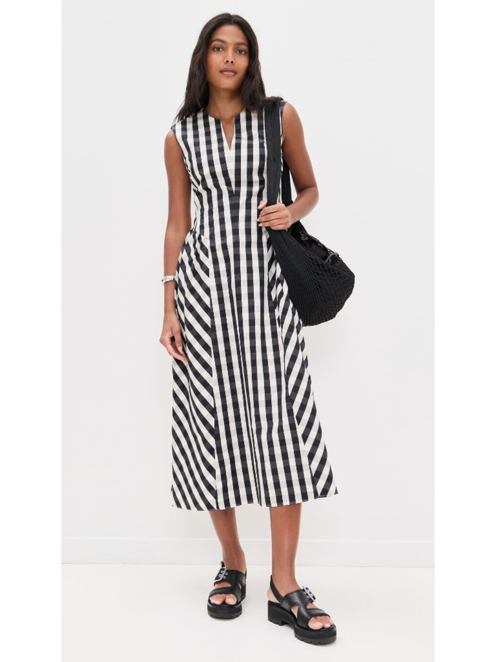 Tanya Taylor Candace Dress in Black/Ivory 8 womens Midi A-line